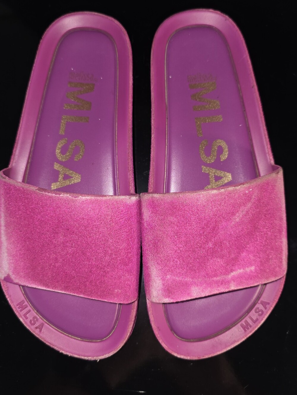 Melissa Hot Pink Velvet Pool Slide Mules Women's Slip-On Size 7 x Antropologie *